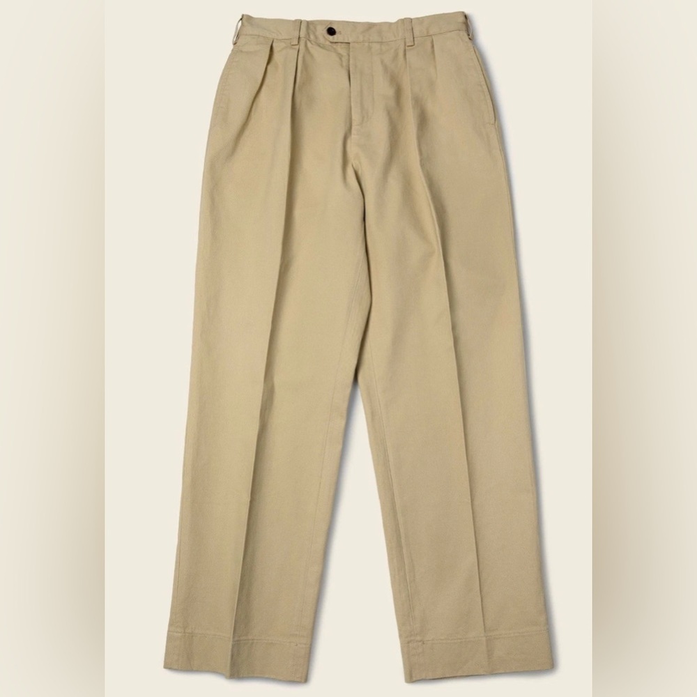 1930s IVY Style Double Pleated Chino Academia Trousers Khaki OLD MONEY UNISEX - Picture 2 of 15